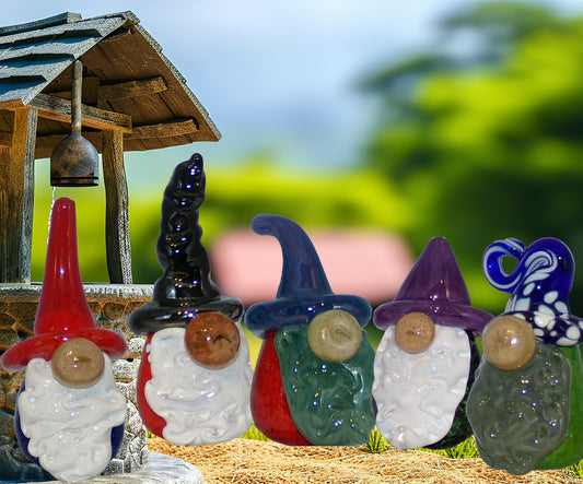 The Curio Trunk Hand Blown Glass Gnomes