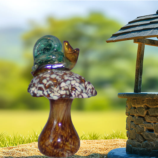 The Curio Trunk Hand Blown Snail on Mushroom