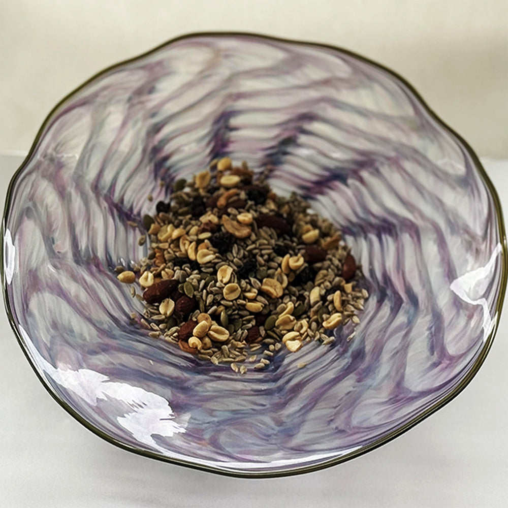 MAJESTIC PURPLE SWIRL GLASS DECORATIVE BOWL