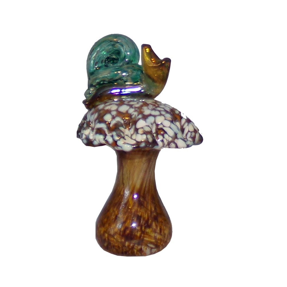 The Curio Trunk Hand Blown Snail on Mushroom