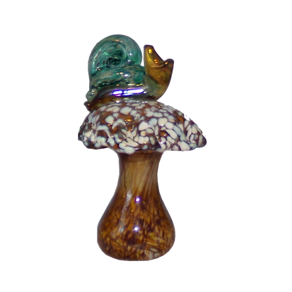 The Curio Trunk Hand Blown Snail on Mushroom