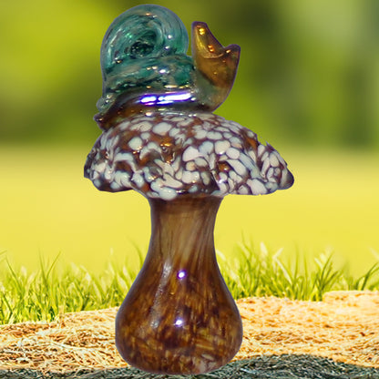 The Curio Trunk Hand Blown Snail on Mushroom